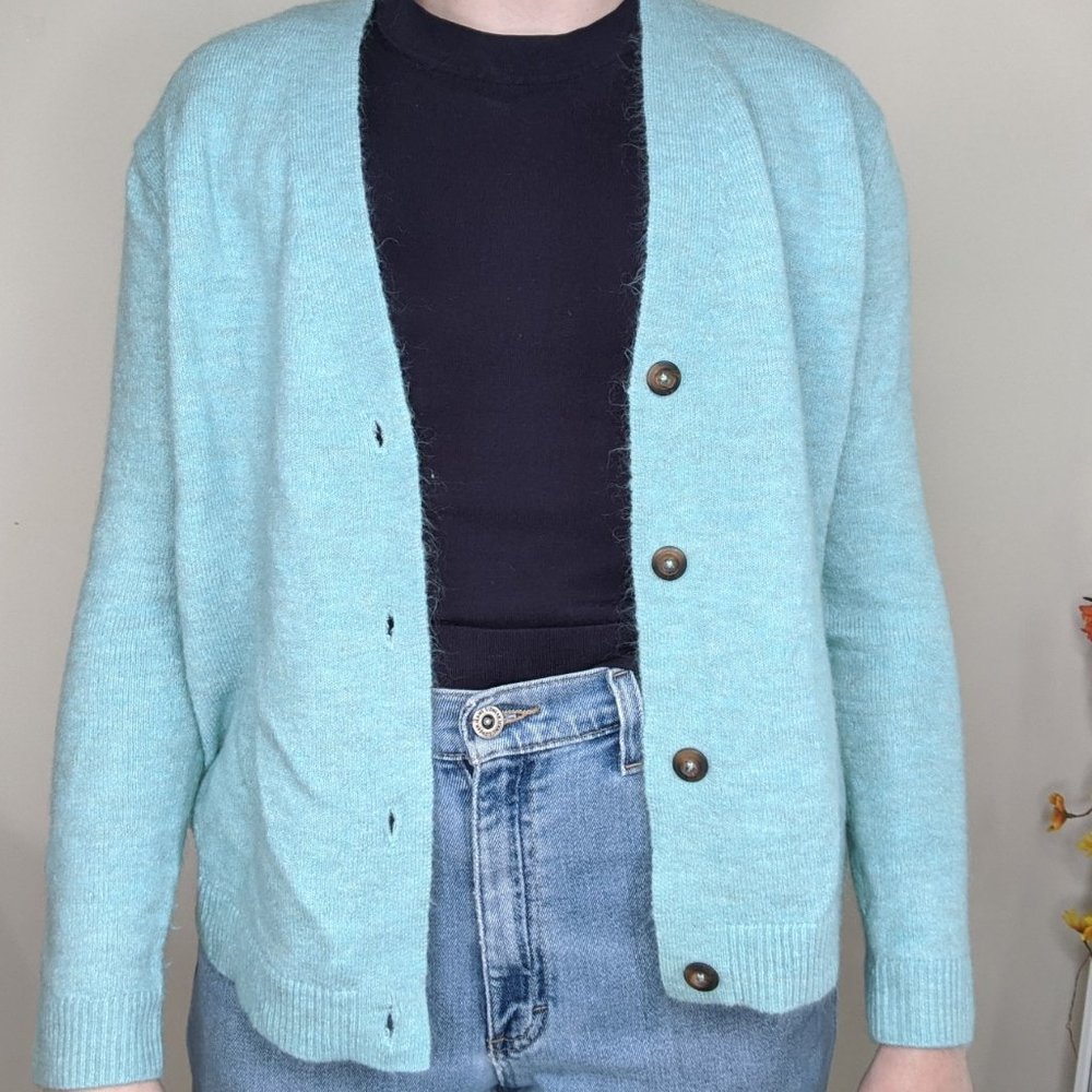 Cute Old Navy Pastel Teal Blue Fuzzy Cardigan